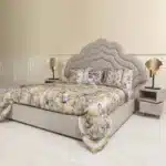 ⁦Genuine Leather Double Bed with Modern Back Design - Customizable Color⁩ - الصورة ⁦2⁩