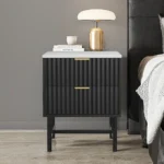 Nordic Modern Rattan Bedside Table with Built-In Charging Station and Storage Drawer - Image 2