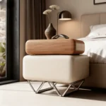 Nordic Style Bedroom Furniture Storage Nightstands – Easy to Clean Solid Wood Bedside Table with 2 Drawers and Stainless Steel Accents for Modern Bedrooms