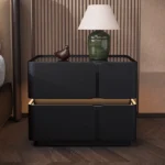 Modern Floating Smart Nightstand with Wireless Charging & LED Light – Solid Wood Bedside Table with 2 Drawers and Glass Top - Image 2