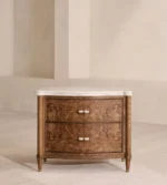 Luxurious Wooden Nightstand with Natural Marble Top – Two-Drawer Bedside Table for Bedroom, Living Room, or Home Office