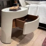 Modern Extendable Wooden Nightstand with Stainless Steel Accents – Contemporary Special-Shaped Bedside Table - Image 2