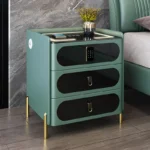 Contemporary Solid Wood Smart Night Cabinet with Security Lock – Minimalist Leather Finish & Integrated Charging