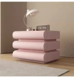 Modern Square Solid Wood Nightstand with Rounded Corners – Light Luxury Leather Design & Three-Drawer Storage