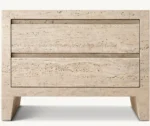 Modern Travertine Stone Nightstand with Oak Veneer Top – Luxury Bedroom Storage Cabinet with Drawer - Image 7