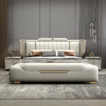 Microfiber Leather Modern Luxury Bed Frame with Customizable Options - Cream White - Image 2