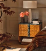 High-End Marble & Oak Burl Night Cabinet – Contemporary Luxury Bedside Storage with Three Drawers - Image 2