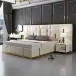 Microfiber Leather King Size Bed Frame with Soft Upholstery - Cream White