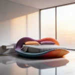 Modern Organic Shape Upholstered Bed – Luxury Soft Fabric Designer Bed Frame - Image 5