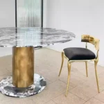 Italian Luxury Copper Dining Chair – Modern Designer Fabric Chair with Sculptural Metal Frame - Image 4