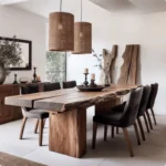 Modern Live Edge Walnut Dining Table Set – Natural Shape Solid Wood Commercial Furniture - Image 4