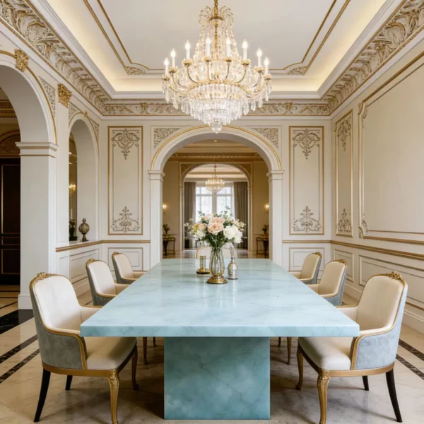 Modern Luxury Rectangular Jade Glass Dining Table – Custom Designer Glass Table