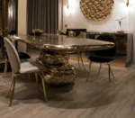 Rectangular Marble Dining Table for 6 with Sculpted Brass Base – Contemporary Luxury Statement Piece - Image 2