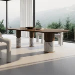 Wooden Top Dining Table with Natural Marble Base – 6ft Modern Dining Table - Image 5