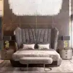 Solid Wood Contemporary Bed with Genuine Leather Upholstery - Customizable Luxury Design - Image 2