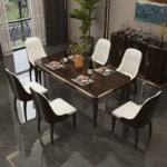 Italian-Inspired Modern Marble Dining Table with Solid Wood & Stainless Steel Base Set for 6 Seats - Image 3