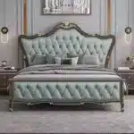 Genuine Leather King Bed with Big Headboard - White - Image 7
