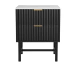 Nordic Modern Rattan Bedside Table with Built-In Charging Station and Storage Drawer - Image 3
