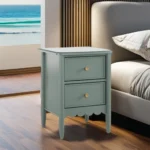 Modern Blue Solid Wood Nightstand with 2 Drawers – Contemporary Bedroom Bedside Table for Apartment & Home - Image 3