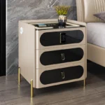 Contemporary Solid Wood Smart Night Cabinet with Security Lock – Minimalist Leather Finish & Integrated Charging - Image 3