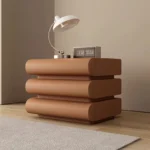 Modern Square Solid Wood Nightstand with Rounded Corners – Light Luxury Leather Design & Three-Drawer Storage - Image 2
