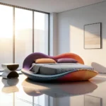 Modern Organic Shape Upholstered Bed – Luxury Soft Fabric Designer Bed Frame - Image 4