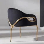 Italian Modern Accent Chair – Black Leather Upholstered Chair with Gold Brass Three-Leg Frame - Image 3