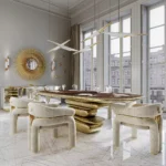 Rectangular Marble Dining Table for 6 with Sculpted Brass Base – Contemporary Luxury Statement Piece - Image 6