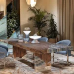 American Light Luxury Square Dining Table Set – Solid Wood & Marble 6-Person Modern Furniture