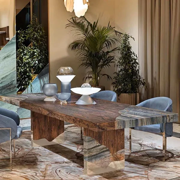 American Light Luxury Square Dining Table Set – Solid Wood & Marble 6-Person Modern Furniture