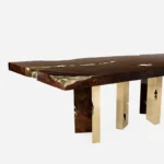 Italian Design 8-Seater Dining Table Set – Modern Gold Stainless Steel & Wood Luxury Furniture - Image 4