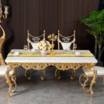 European Modern Luxury Dining Set – Golden Copper Marble Table with 6 Elegant Chairs - Image 4