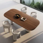 Wooden Top Dining Table with Natural Marble Base – 6ft Modern Dining Table - Image 4
