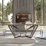 Luxury Modern Glass & Marble Dining Table with Solid Wood Frame