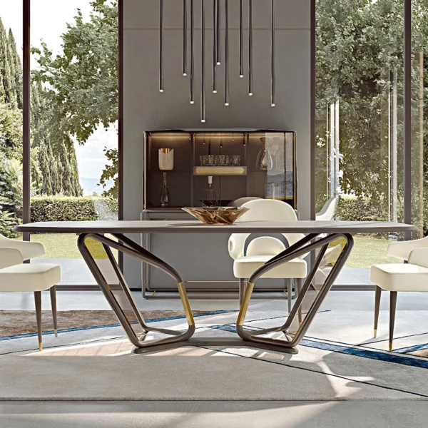 Luxury Modern Glass & Marble Dining Table with Solid Wood Frame