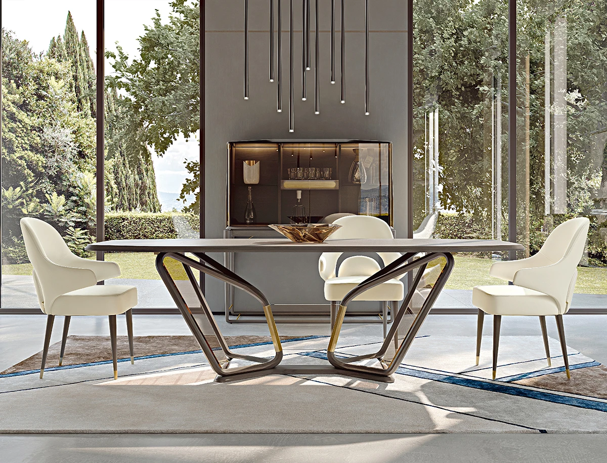 main-image-3 Luxury Modern Glass & Marble Dining Table with Solid Wood Frame - Image 1