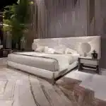 Eco-Friendly Solid Wood Modern Bed with Leather Upholstery - Customizable Color - Image 3