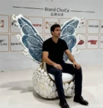 Modern Stainless Steel Armchair with Microfiber Leather - Gold - Image 4