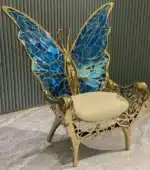 Microfiber Leather Butterfly Accent Lounge Chair with Stainless Steel Base - Gold - Image 2