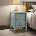 Modern Blue Solid Wood Nightstand with 2 Drawers – Contemporary Bedroom Bedside Table for Apartment & Home - Image 4
