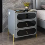 Contemporary Solid Wood Smart Night Cabinet with Security Lock – Minimalist Leather Finish & Integrated Charging - Image 2