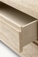 Modern Travertine Stone Nightstand with Oak Veneer Top – Luxury Bedroom Storage Cabinet with Drawer - Image 3