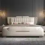Microfiber Leather Modern Luxury Bed Frame with Customizable Options - Cream White - Image 4