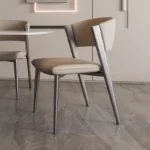 High Back Modern Luxury Dining Chair – Faux Leather Upholstered Revolving Chair with Metal Frame