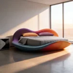 Modern Organic Shape Upholstered Bed – Luxury Soft Fabric Designer Bed Frame - Image 3