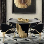 Italian Modern Accent Chair – Black Leather Upholstered Chair with Gold Brass Three-Leg Frame - Image 4