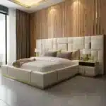 Microfiber Leather King Size Bed Frame with Soft Upholstery - Cream White - Image 6