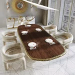 Rectangular Marble Dining Table for 6 with Sculpted Brass Base – Contemporary Luxury Statement Piece - Image 5