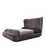 Solid Wood Contemporary Bed with Genuine Leather Upholstery - Customizable Luxury Design - Image 3