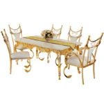 European Modern Luxury Dining Set – Golden Copper Marble Table with 6 Elegant Chairs - Image 2